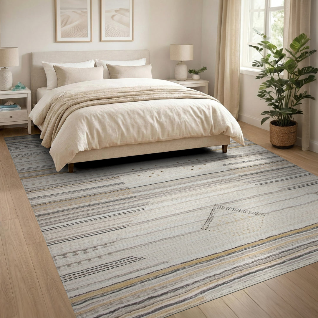 Beige Geometric Striped Diamond Area Rug