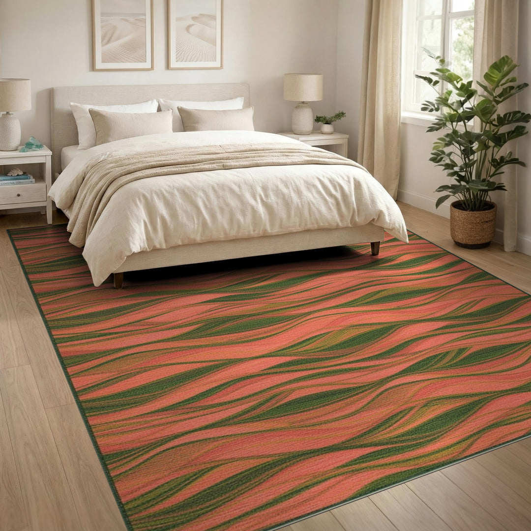 Coral Wave Pink Green Area Rug