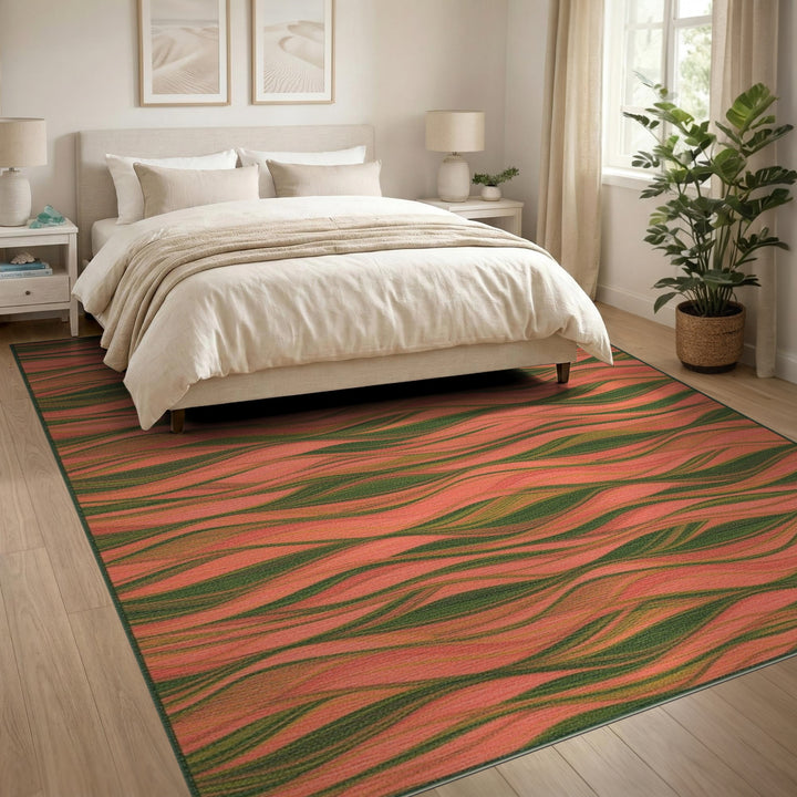 Coral Wave Pink Green Area Rug
