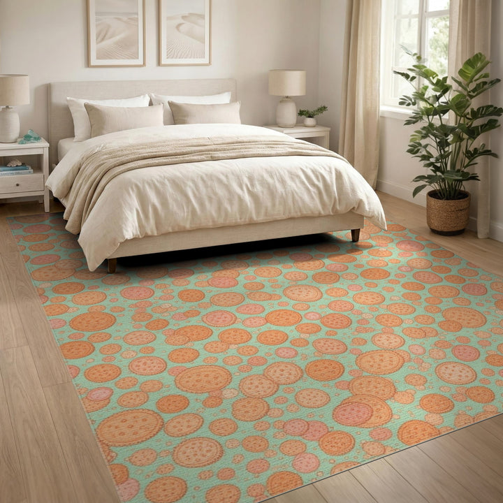 Orange Circle Pattern Washable Area Rug