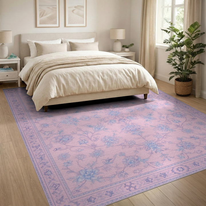 Pink Floral Vintage Washable Area Rug