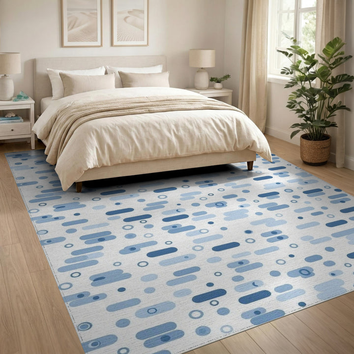 Modern Blue Geometric Blue and Teal Area Rug