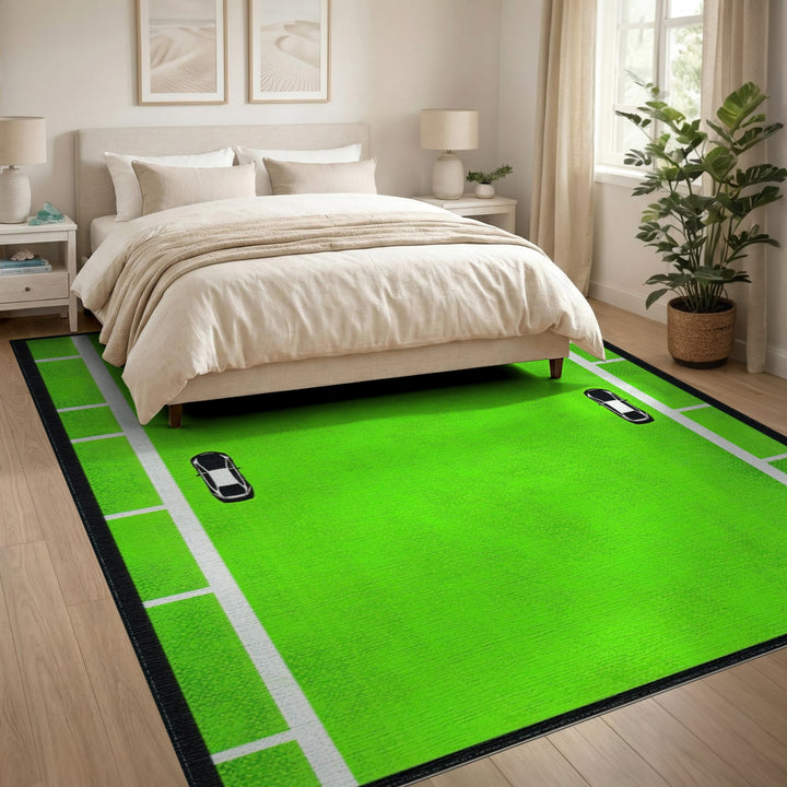 Green Geometric Court Area Rug