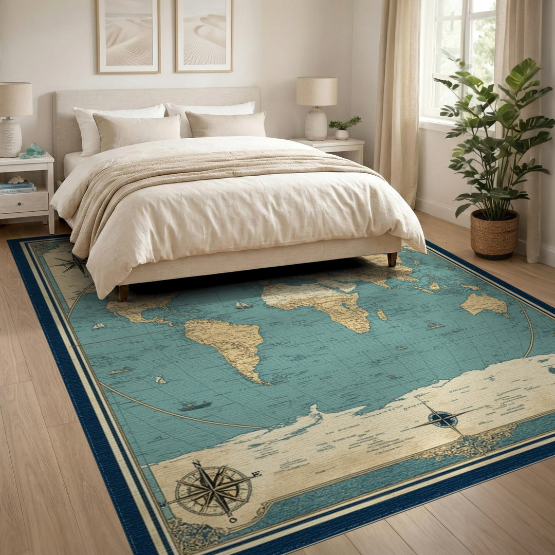 Tuntora Vintage World Map Area Rug