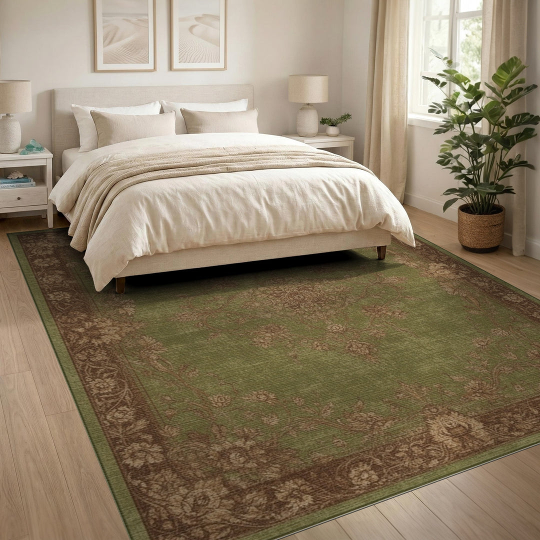 Green Floral Vintage Area Rug