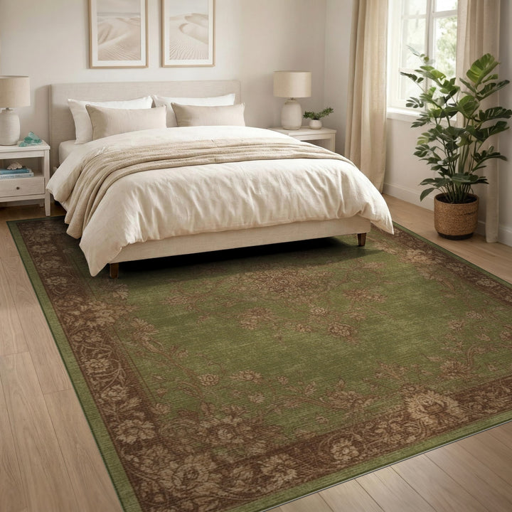 Green Floral Vintage Area Rug