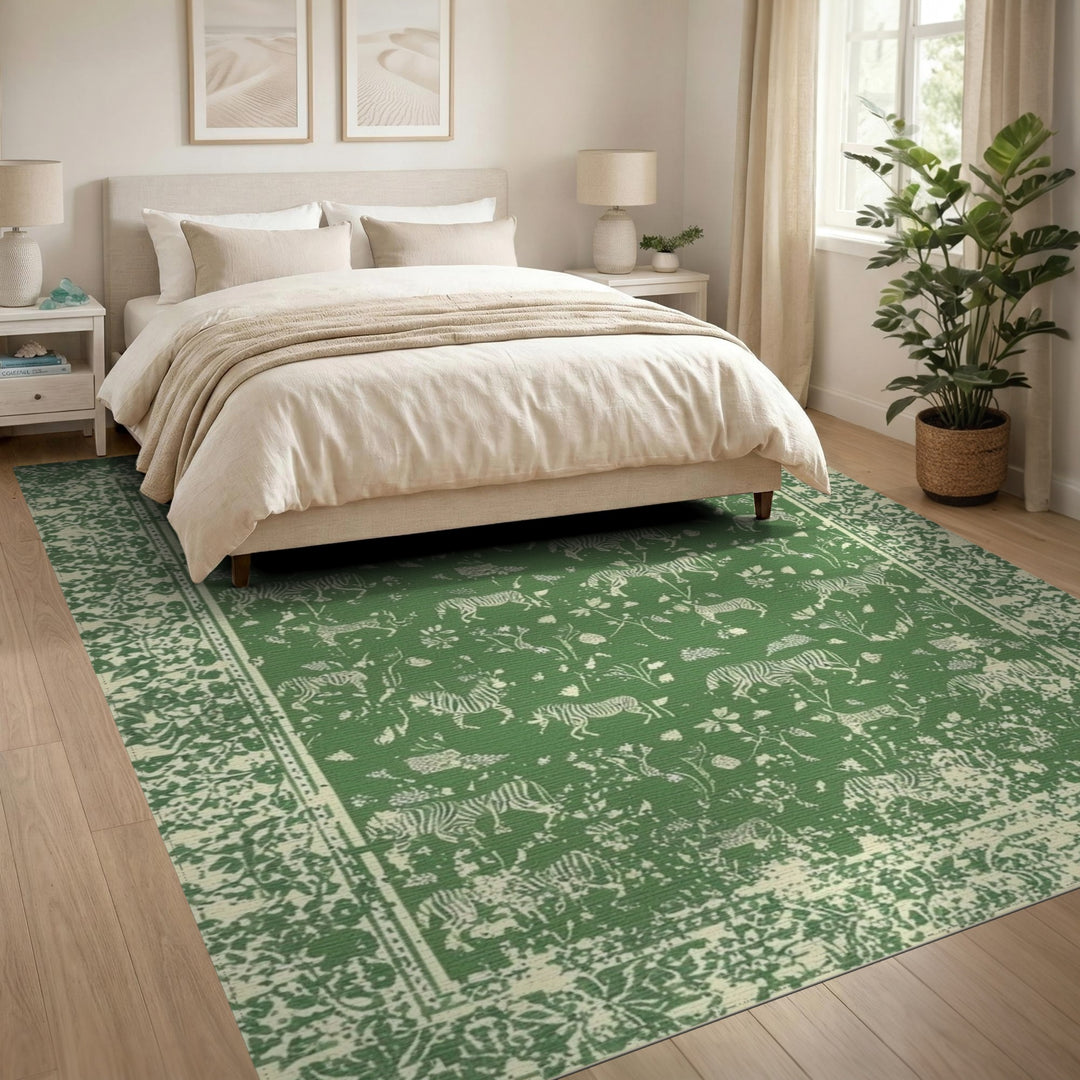 Green Zebra Floral Area Rug