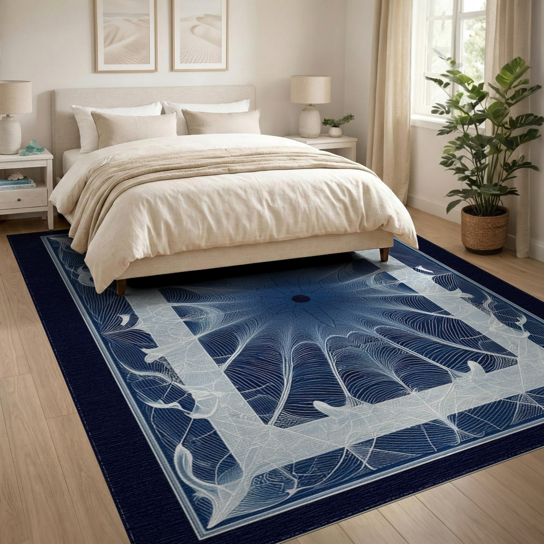 Blue Geometric Symmetry Area Rug