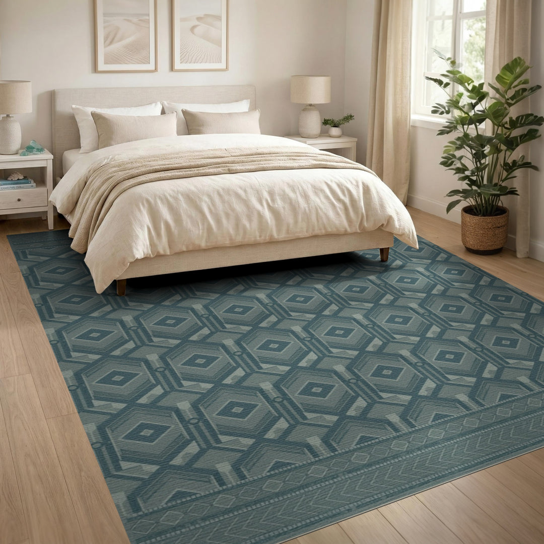 Geometric Modern Teal Blue Geometric Diamond Area Rug