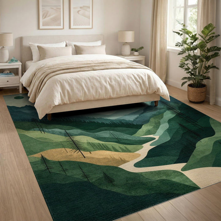 Green Mountain River Abstract Area Rug