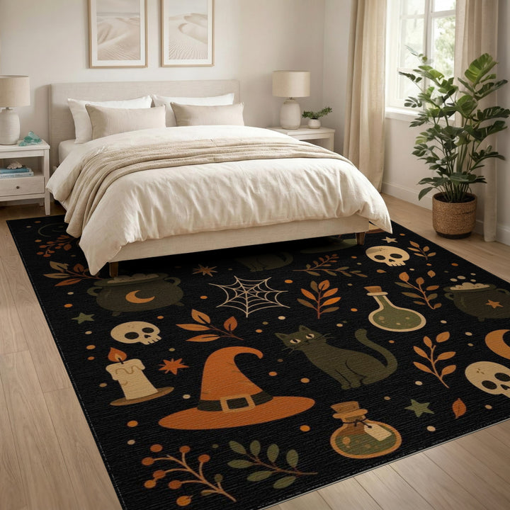 Spooky Black Cat Halloween Area Rug