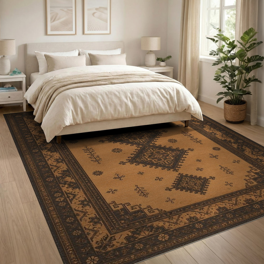 Southwestern Brown Tan Geometric Brown and Tan Area Rug