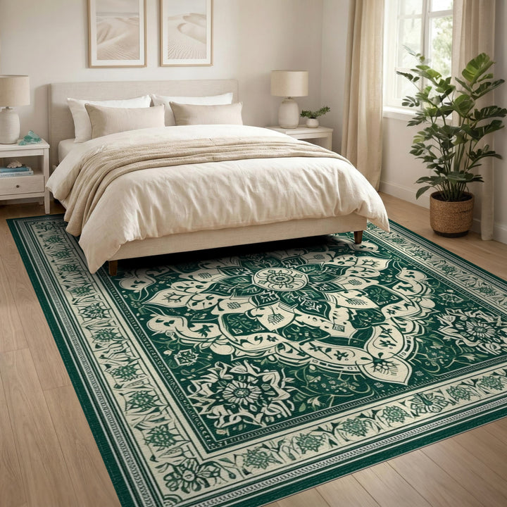 Green Floral Mandala Vintage Area Rug