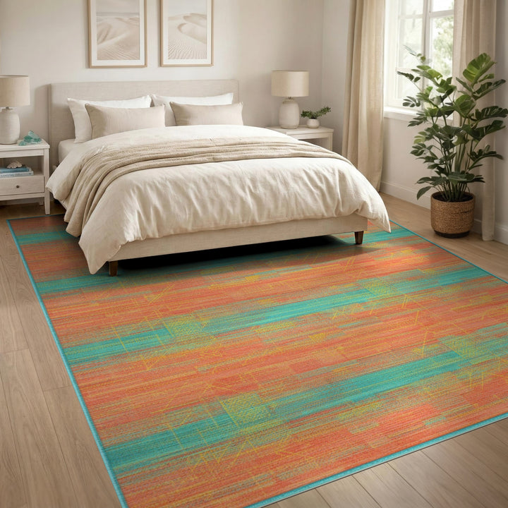 Coral Teal Geometric Area Rug