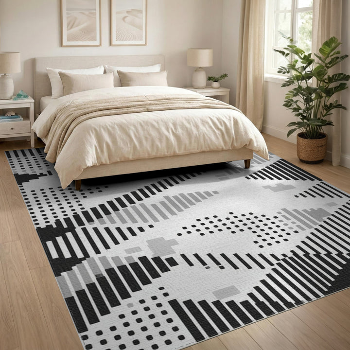 Black White Geometric Area Rug