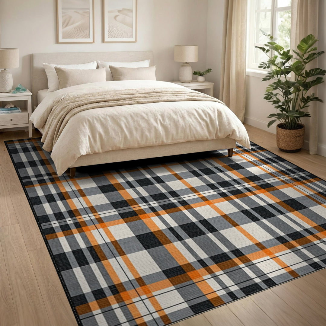 Multi-color and Patterns Orange Plaid Geometric Area Rug