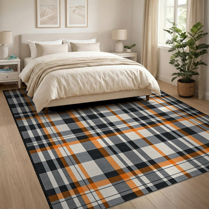 Multi-color and Patterns Orange Plaid Geometric Area Rug