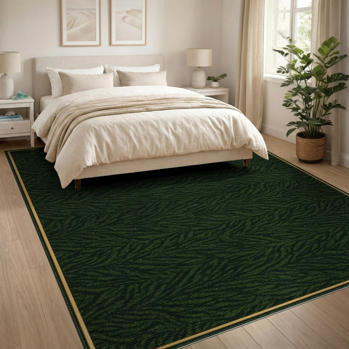 Dark Green Geometric Chevron Area Rug
