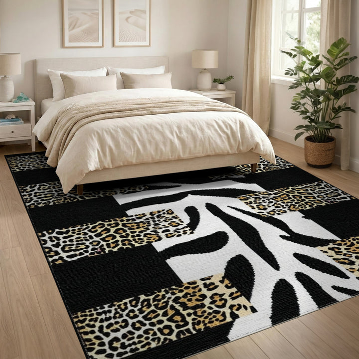 Black White Abstract Leopard Zebra Area Rug