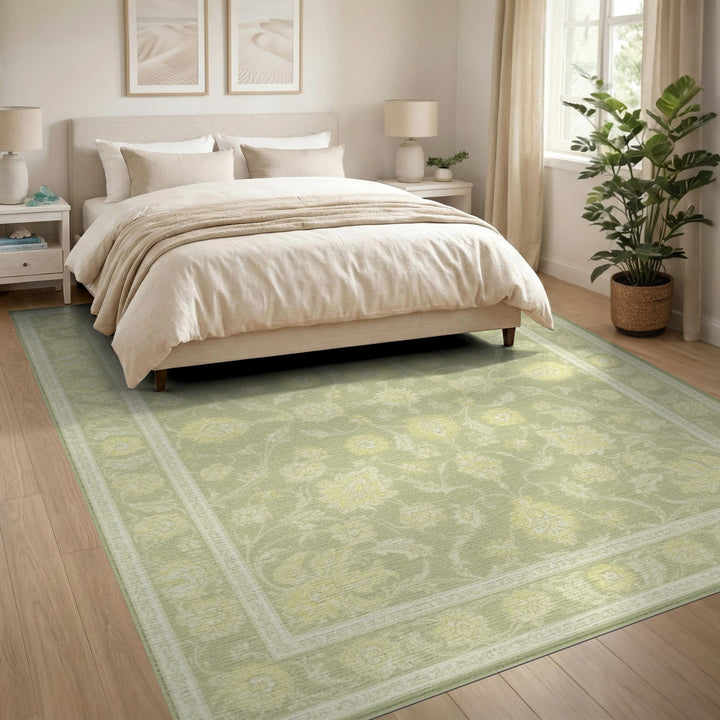 Green ODIKA Sage Green Floral Vintage Area Rug
