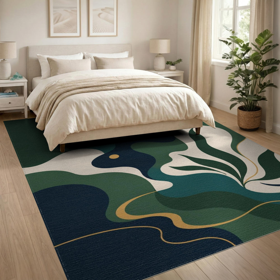 Wave Teal Abstract Wave Area Rug