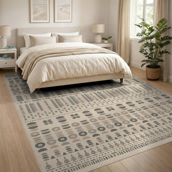 Beige Geometric Modern Area Rug