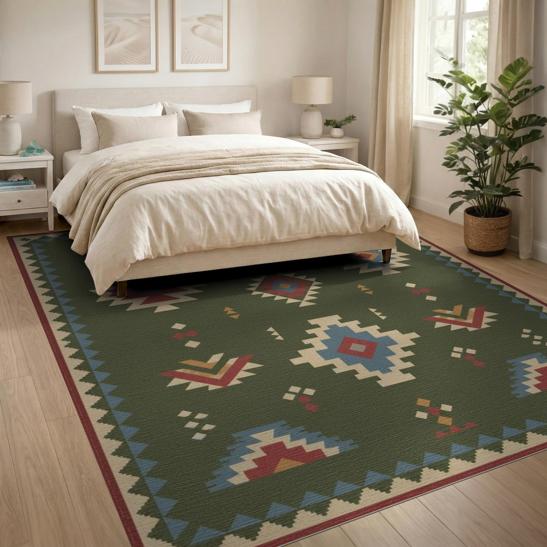 Green Geometric Green Southwestern Geometric Area Rug