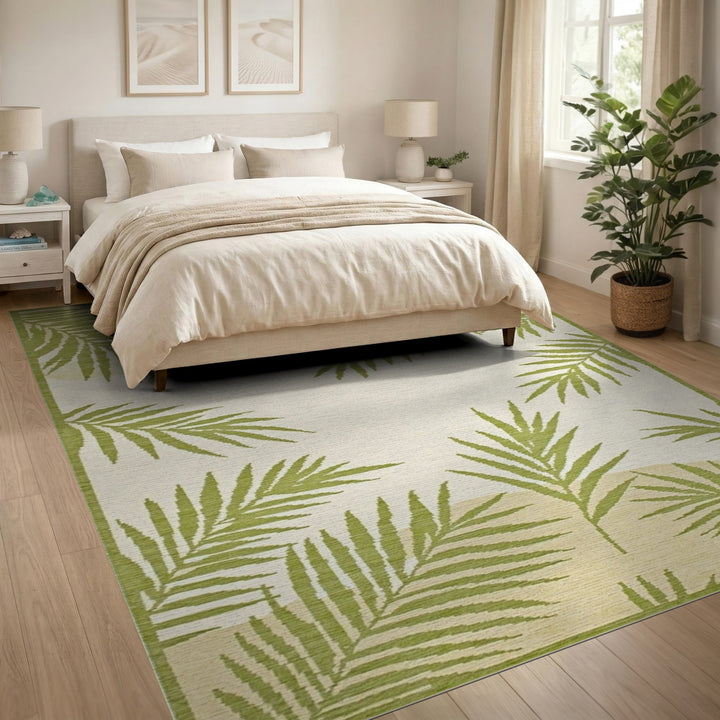 Green Palm Frond Green Area Rug