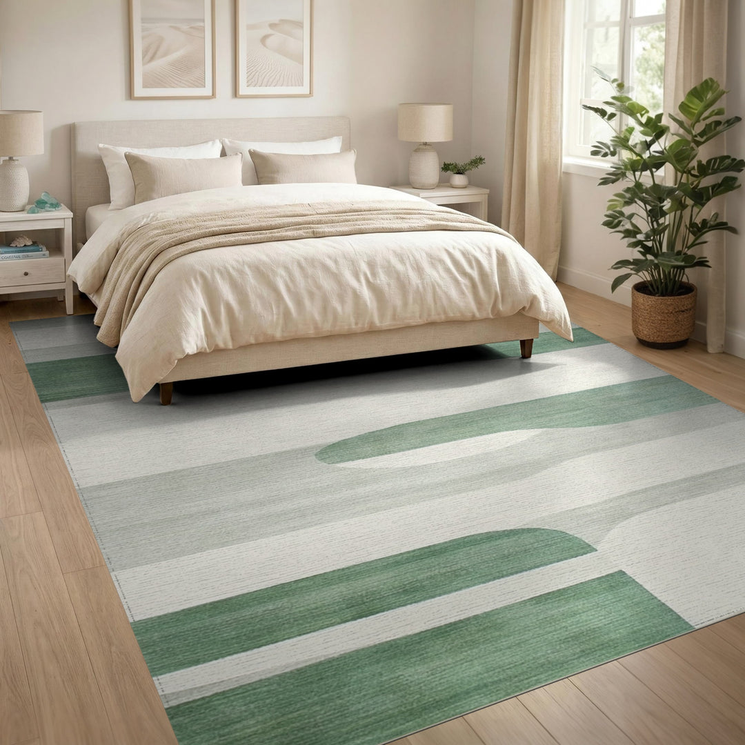 Green Abstract Wave Area Rug