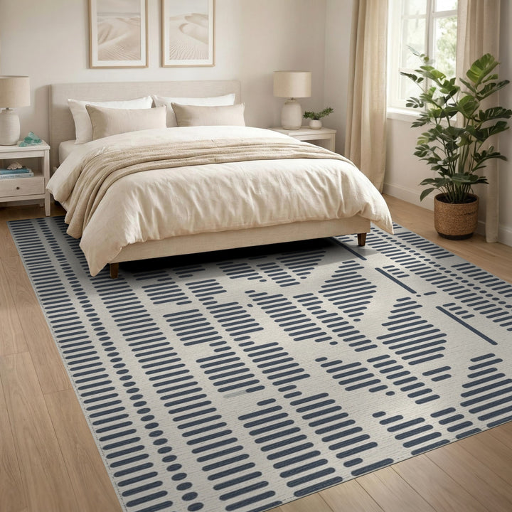 Blue and Teal Blue Geometric Lines Area Rug