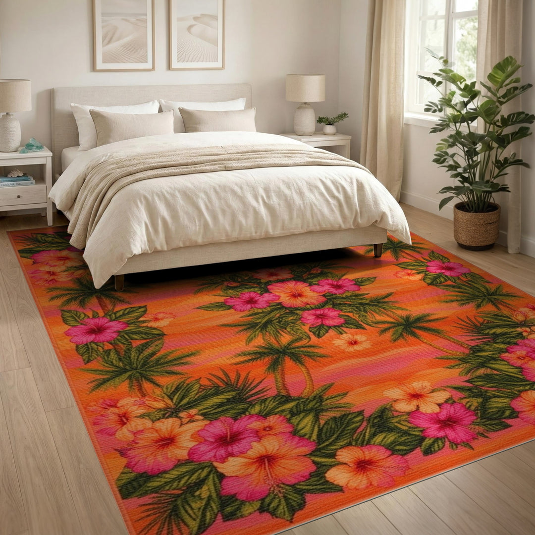 Hibiscus Palm Coastal Area Rug