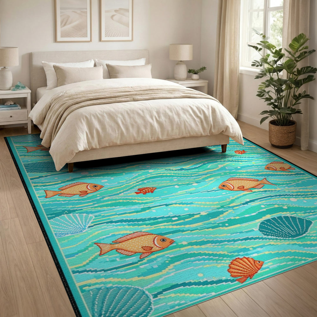 Coastal Fish Waves Area Rug