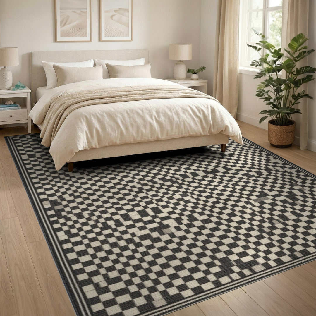 Black and White Checkered Black and White Area Rug