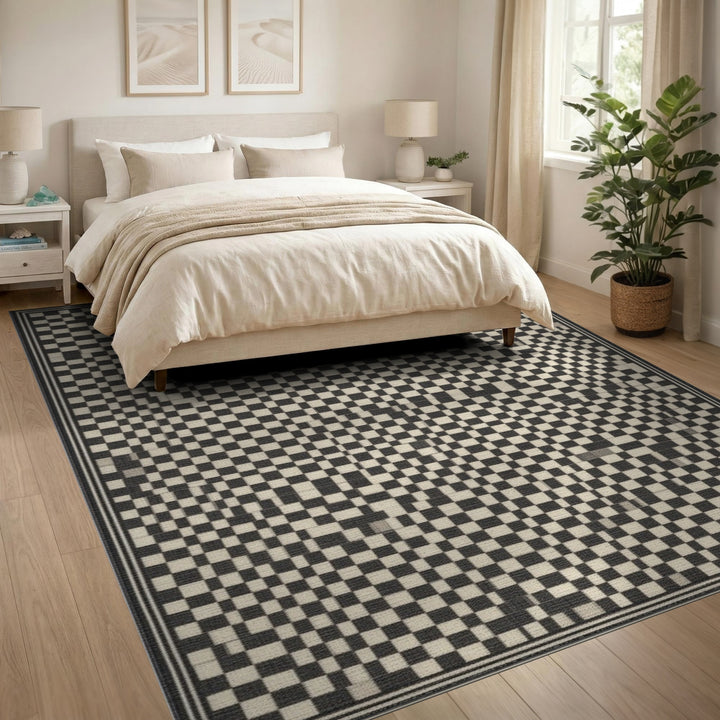 Black and White Checkered Black and White Area Rug