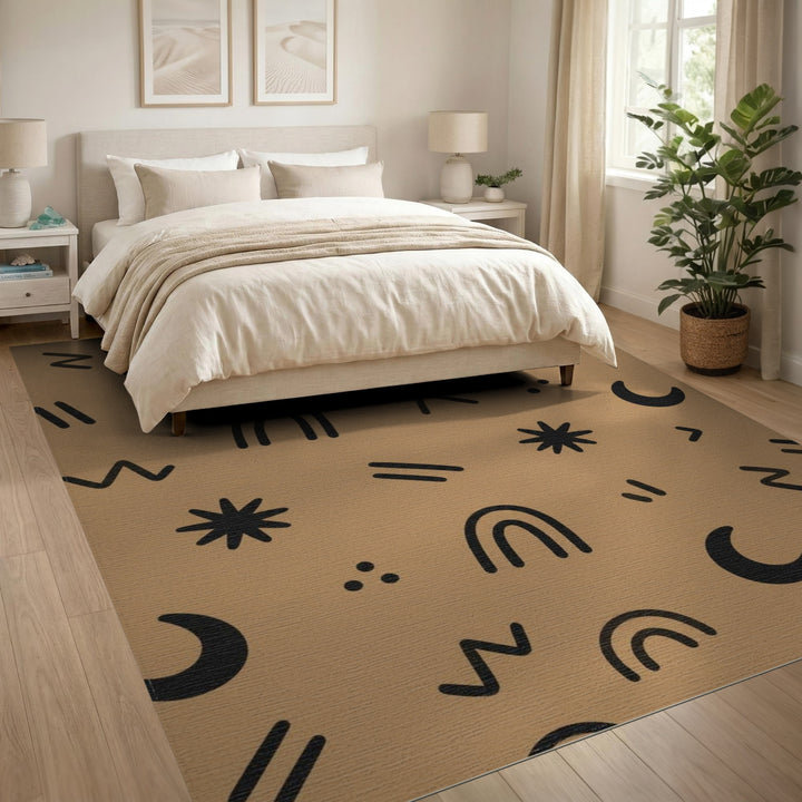Boho Abstract Area Rug in Brown Tan