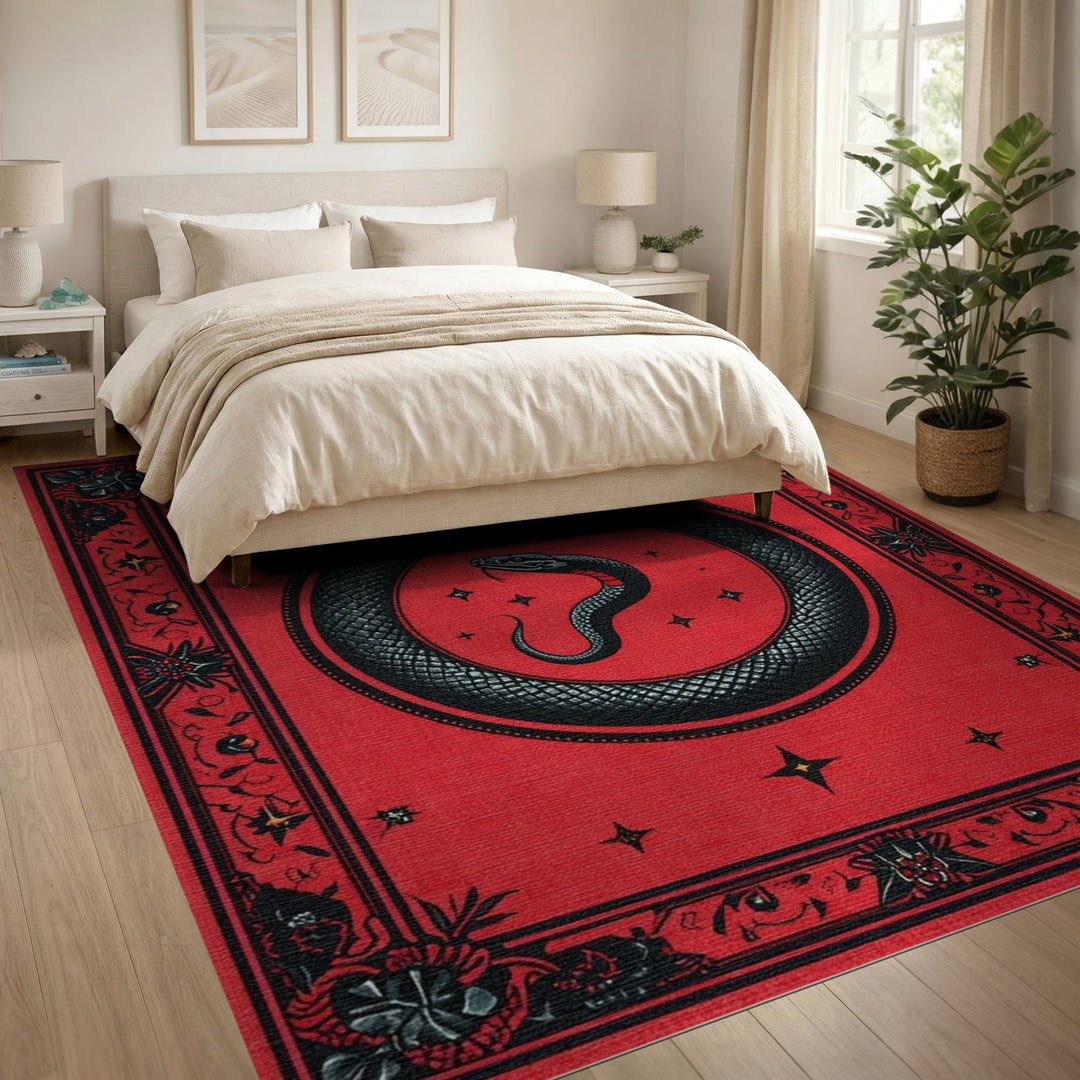 Red Serpent Coil Vintage Area Rug