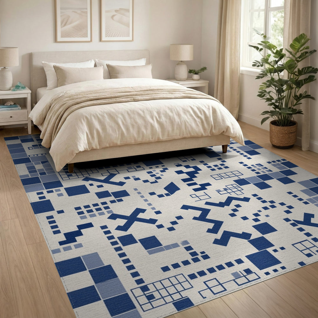 Blue Geometric Pixel Area Rug