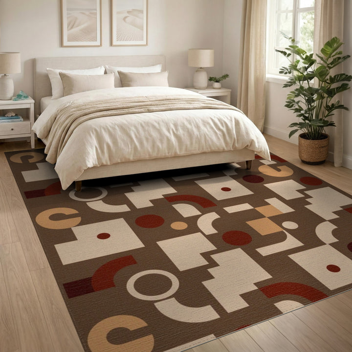 Modern Geometric Brown Tan Area Rug