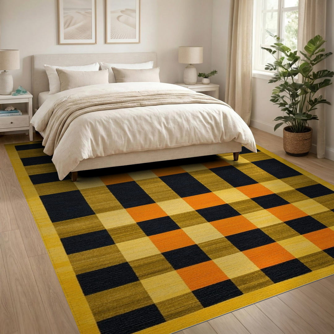 Yellow Checkered Geometric Area Rug