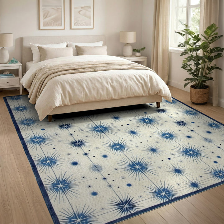 Blue Starburst Geometric Blue and Teal Area Rug