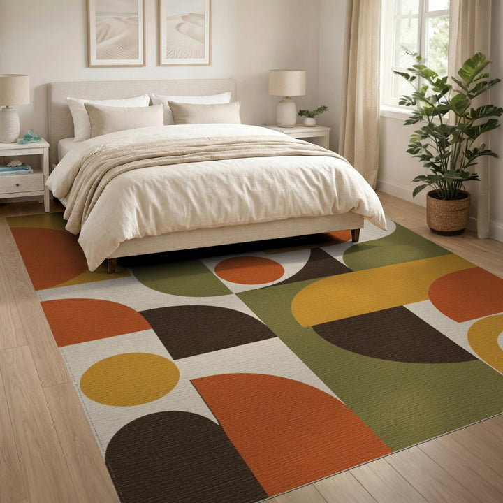 Warm Geometric Abstract Area Rug