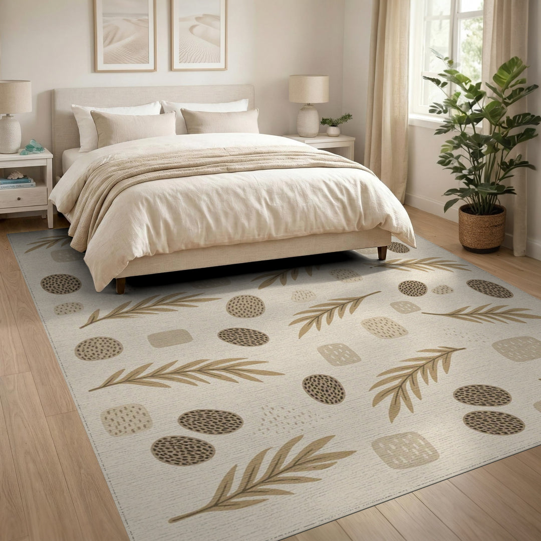 Beige Abstract Leaf and Dot Area Rug