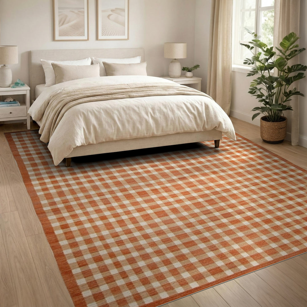 Orange Checkered Geometric Area Rug