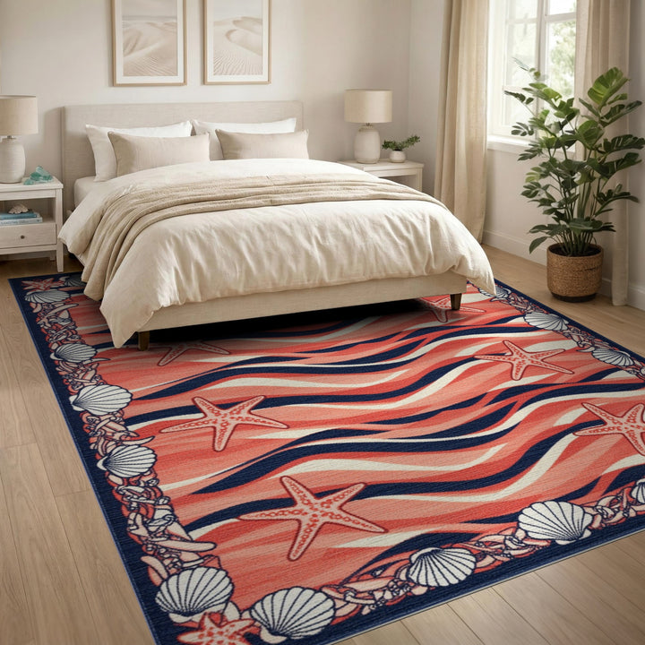 Coral Wave Starfish Coastal Area Rug