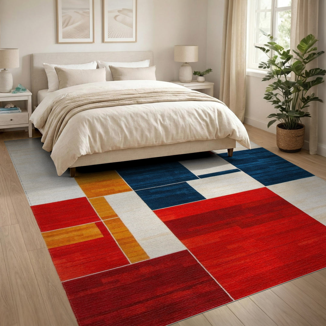 Geometric Modern Red Bold Red Geometric Block Area Rug