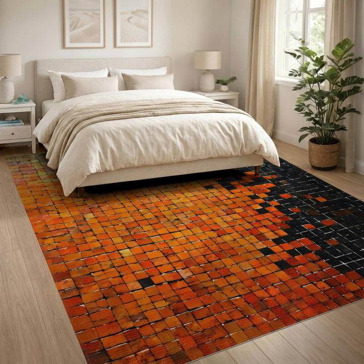 Orange Geometric Mosaic Area Rug