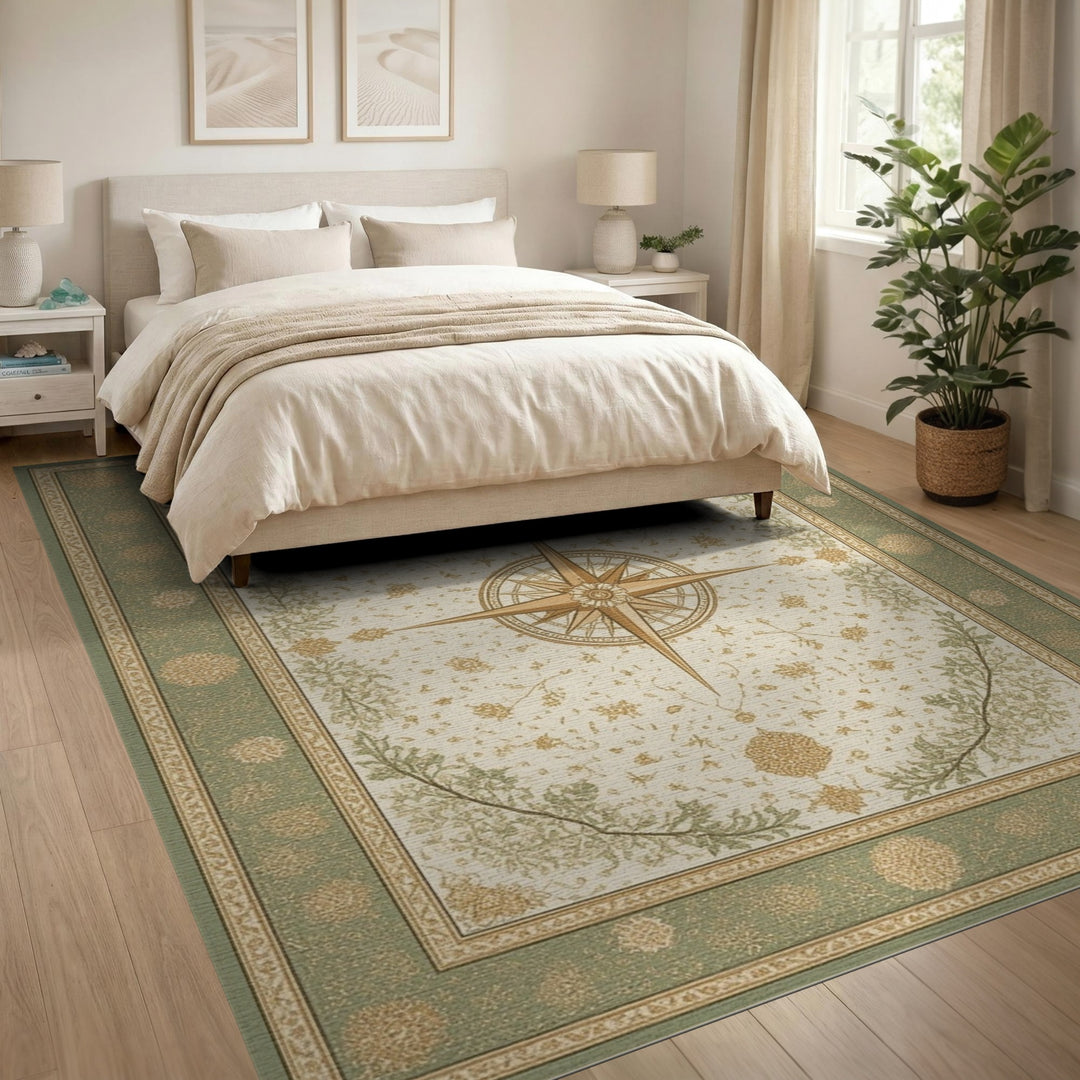 Floral Vintage Green Vintage Floral Compass Area Rug