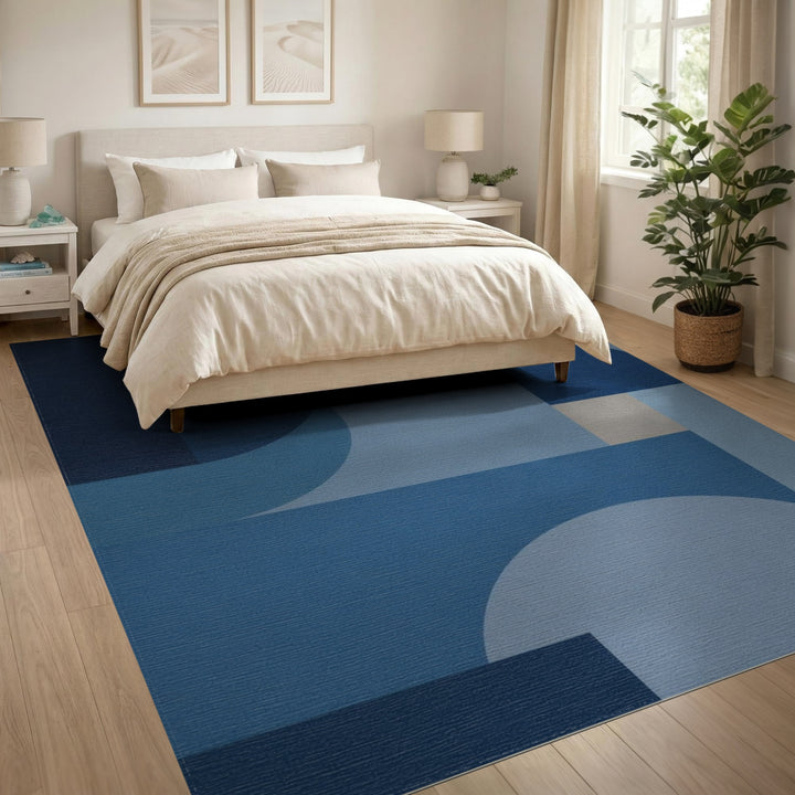Blue and Teal Blue Geometric Area Rug