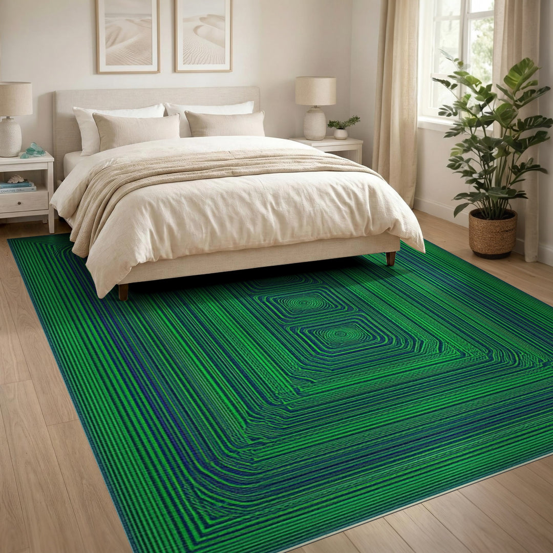 Green Concentric Geometric Area Rug