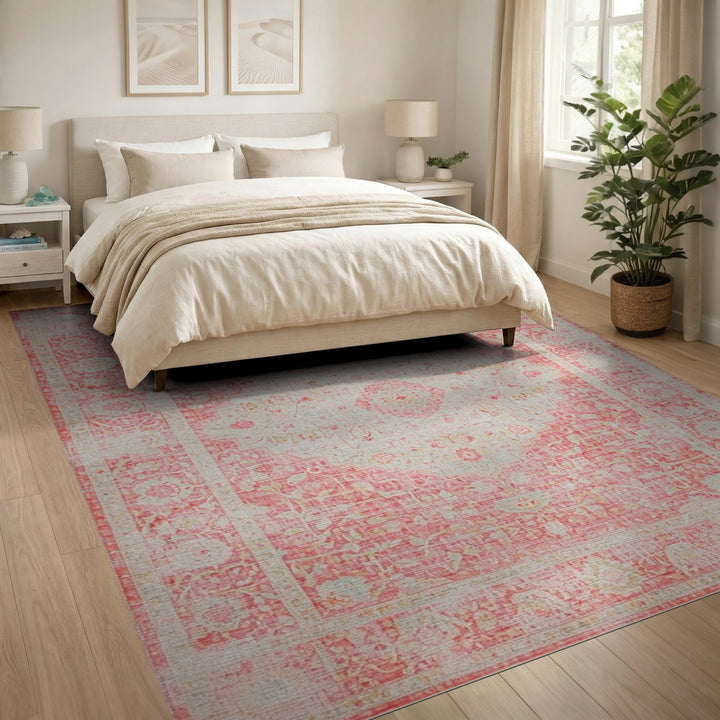 Pink Distressed Floral Medallion Area Rug